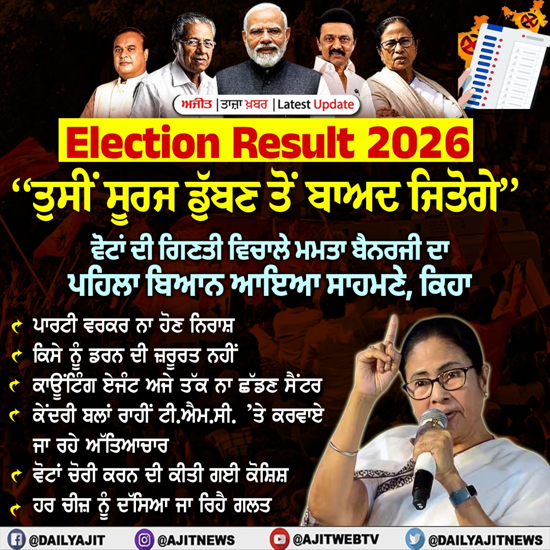 ਪਾਰਟੀ ਉਮੀਦਵਾਰ ਨਾ ਹੋਣ ਨਿਰਾਸ਼ ਅਸੀਂ ਜ਼ਰੂਰ ਜਿੱਤਾਗੇ- ਮਮਤਾ ਬੈਨਰਜੀ