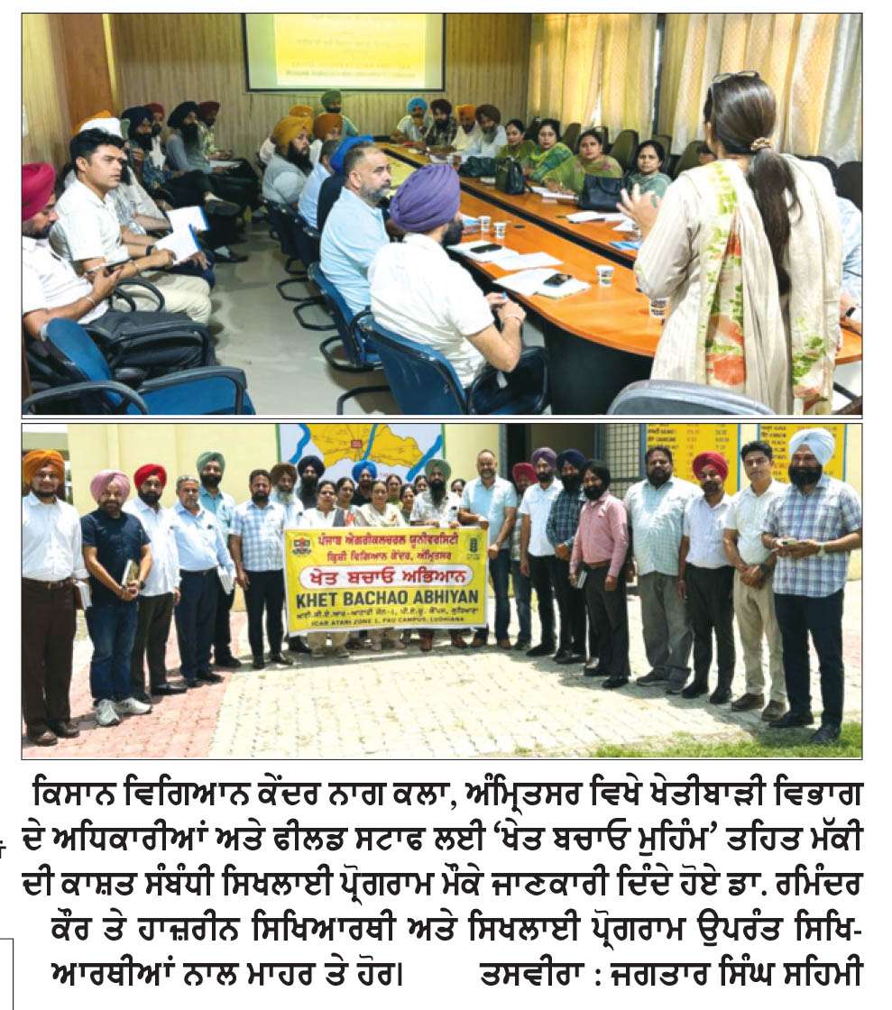 ਕੇ. ਵੀ. ਕੇ. ਨਾਗ ਕਲਾਂ ਅੰਮ੍ਰਿਤਸਰ ਵਿਖੇ ਮੱਕੀ ਦੀ ਕਾਸ਼ਤ ਸੰਬੰਧੀ ਸਿਖਲਾਈ ਪ੍ਰੋਗਰਾਮ