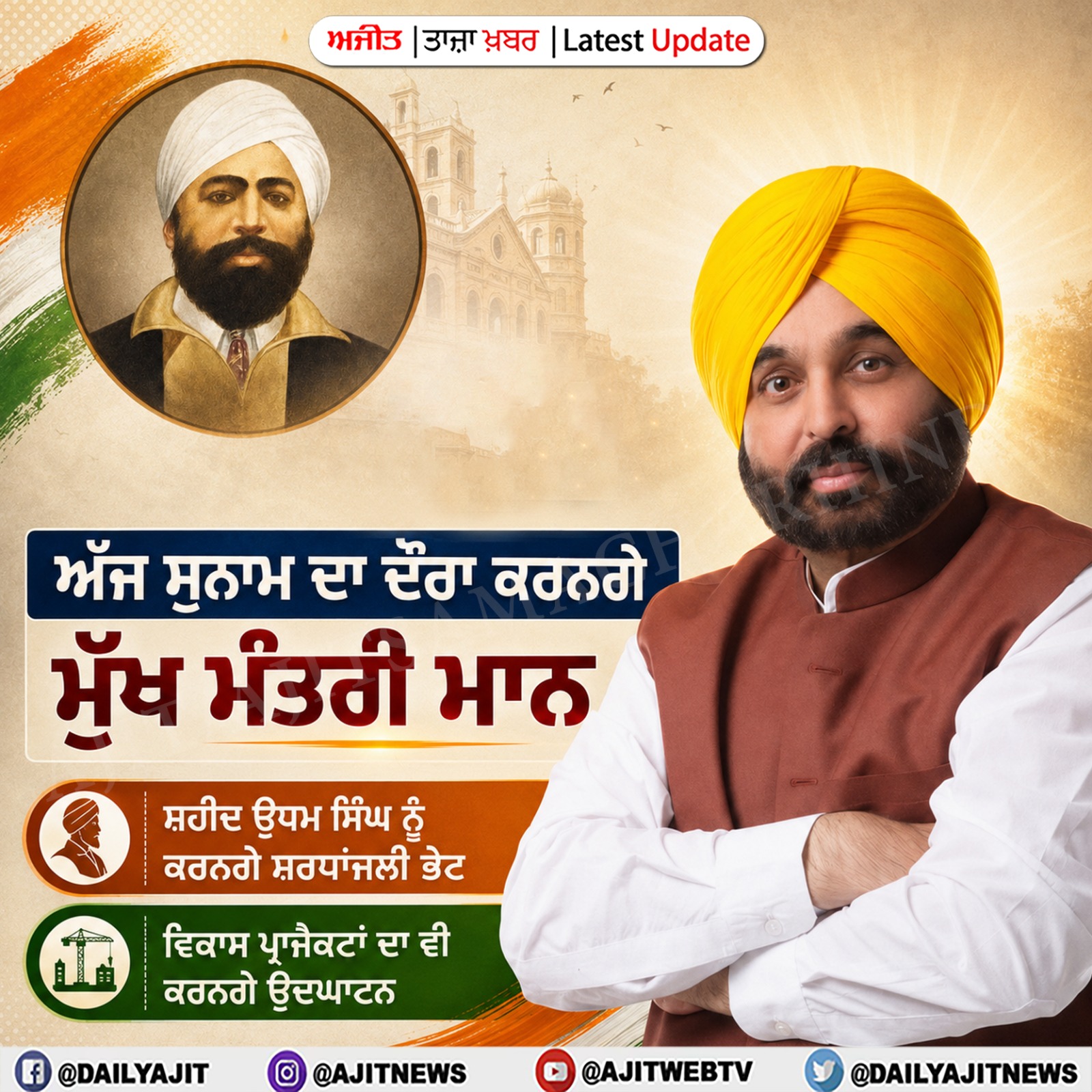 ਅੱਜ ਸੁਨਾਮ ਦਾ ਦੌਰਾ ਕਰਨਗੇ ਮੁੱਖ ਮੰਤਰੀ ਮਾਨ