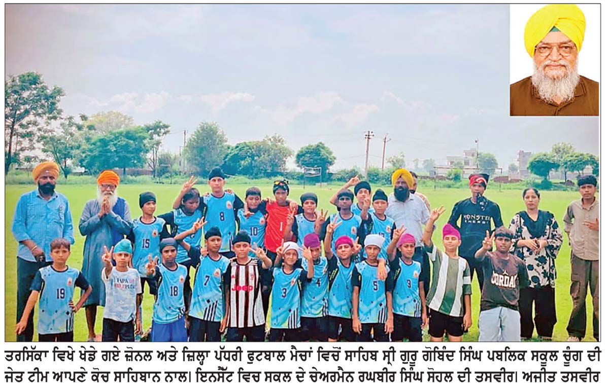 ਸ੍ਰੀ ਗੁਰੂ ਗੋਬਿੰਦ ਸਿੰਘ ਸਕੂਲ ਚੂੰਗ ਦੀ ਫੁੱਟਬਾਲ ਟੀਮ ਜ਼ੋਨਲ ਤੇ ਜ਼ਿਲ੍ਹਾ ਪੱਧਰੀ ਮੈਚਾਂ ’ਚੋਂ ਜੇਤੂ