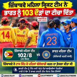 ਜ਼ਿੰਬਾਬਵੇ ਮਹਿਲਾ ਕ੍ਰਿਕਟ ਟੀਮ ਨੇ ਭਾਰਤ ਨੂੰ 103 ਦੌੜਾਂ ਦਾ ਟੀਚਾ ਦਿੱਤਾ