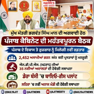 ਮੁੱਖ ਮੰਤਰੀ ਭਗਵੰਤ ਸਿੰਘ ਮਾਨ ਦੀ ਅਗਵਾਈ ਹੇਠ ਪੰਜਾਬ ਕੈਬਿਨੇਟ ਦੀ ਮਹੱਤਵਪੂਰਨ ਬੈਠਕ ਹੋਈ